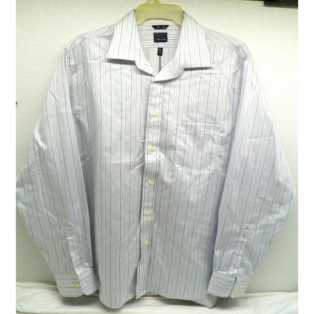 Mens Chaps Non Iron Classic Fit Long Sleeve Striped Button Up Shirt 17 1/2 36/37